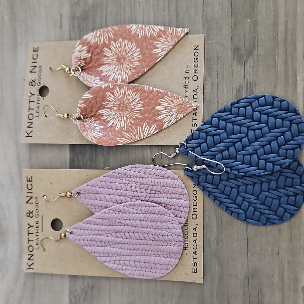 Set Of 3 Leather Earrings